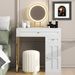 31.5" Makeup Vanity Desk With Lighted Mirror, Luxury Dressing Table With 2 Drawers And 1 Cabinet, 3 Lighting Modes Available For Bedroom, White-Gold_maomaolike.com