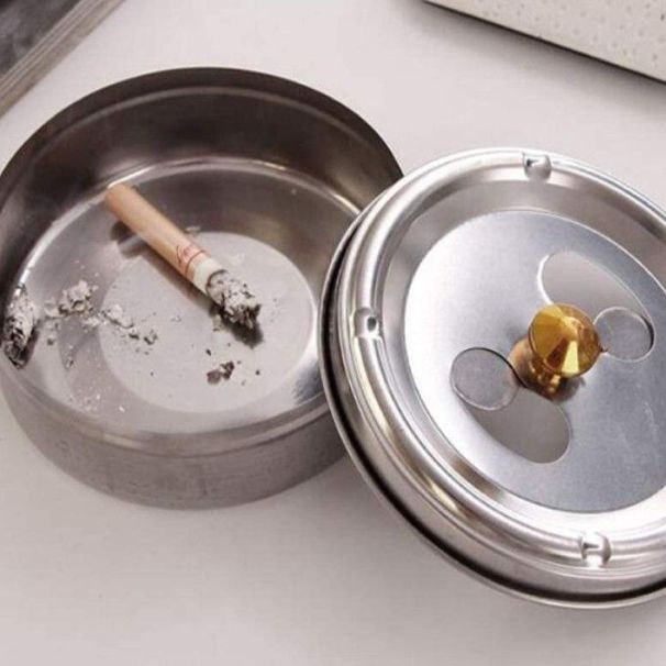 Round Stainless Steel Windproof Ashtray With Rotating Lid Home Indoor Desktop Smoking Accessory
_maomaolike.com
