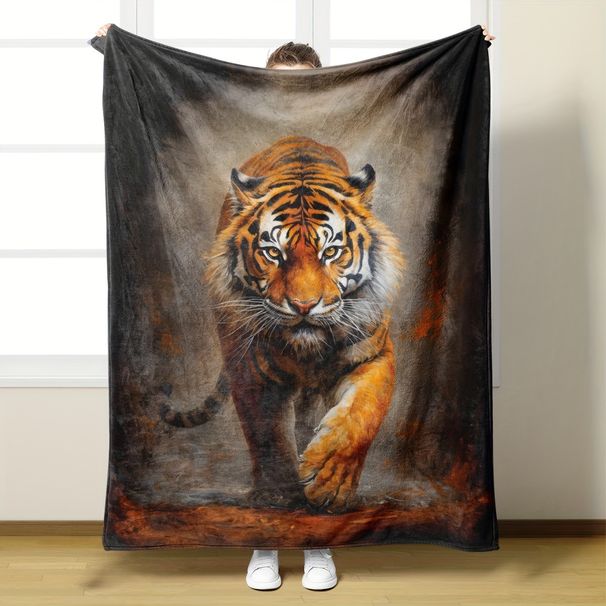 Tiger Digital Print Flannel Soft Sofa Cover Lazy Shawl Travel Portable Blanket Factory Wholesale_maomaolike.com