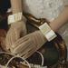 Unisex Wedding gloves Evening dress Black bridal Pearl short miss female short yarn lace hollowed-out satin bridal style_maomaolike.com
