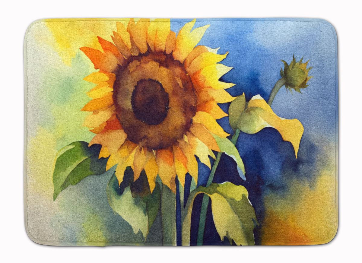 Sunflowers In Watercolor Memory Foam Kitchen Mat Machine Washable Anti-Fatigue Mat Cushion Comfort Bath Mat Or Kitchen Rug_maomaolike.com