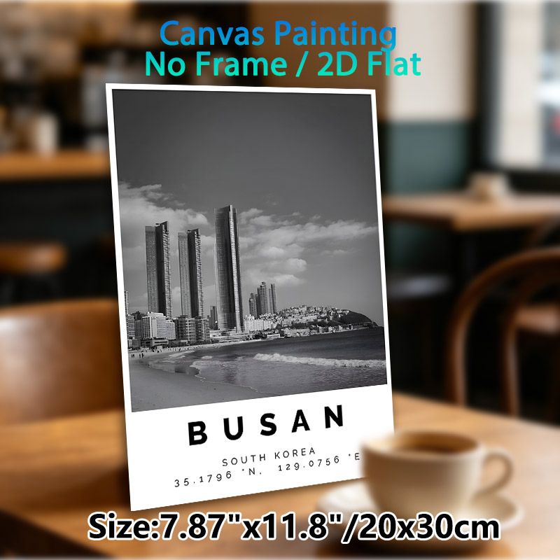 Busan Coastal City Painting Poster, Monochrome Urban Skyline & Beach Scene Poster, Elegant Cityscape Decor Suitable For Living Room, Office And_maomaolike.com