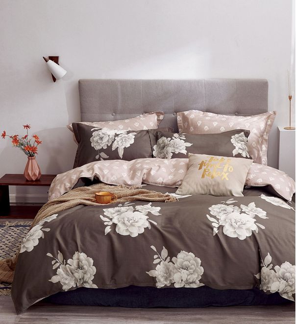 Marrisa Brown Floral 100% Cotton Comforter Set_maomaolike.com