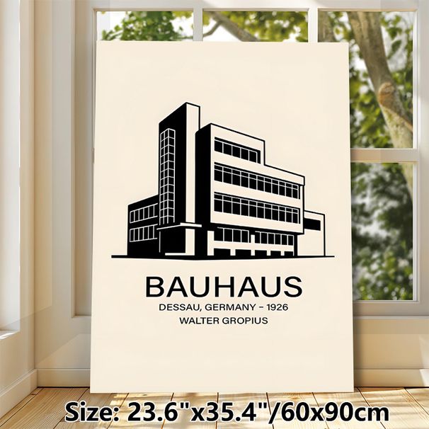Bauhaus Building Painting Poster, Minimalist Black & White Linear Architectural Poster, Sleek Iconic Design Ideal For Home Office, Living Room Decor_maomaolike.com