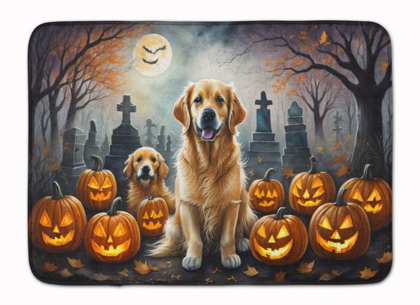 Golden Retriever Spooky Halloween Memory Foam Kitchen Mat Machine Washable Anti-Fatigue Mat Cushion Comfort Bath Mat Or Kitchen Rug_maomaolike.com