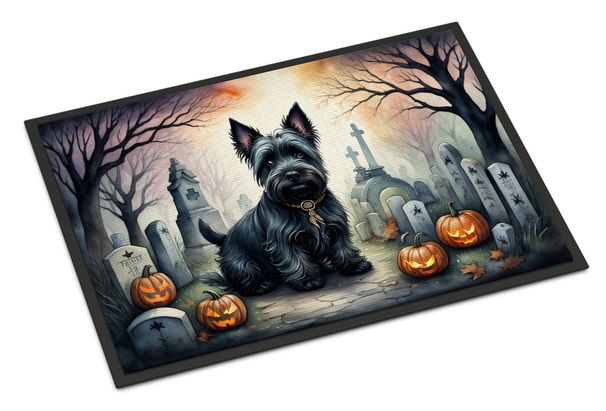 Scottish Terrier Spooky Halloween Doormat Front Door Mat Indoor Outdoor Rugs For Entryway, Non Slip Washable Low Pile, 24H X 36W_maomaolike.com