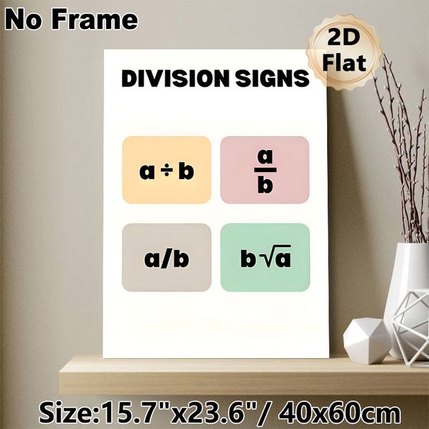 Division Signs Math Educational Painting Poster, Pastel-colored Minimalist Poster, Clear Division Symbols Display To Aid Math Notation Learning_maomaolike.com