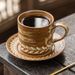 Wheat Patterned Coffee Cup And Plate Set For Home Use, Retro European Style Cappuccino Latte Cup, Fancy Coffee Latte Cup_maomaolike.com