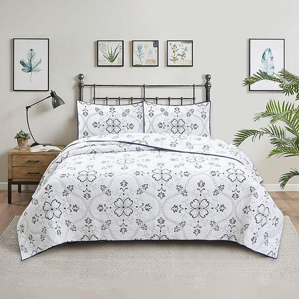 Quilted Duvet Cover Set - 3-Piece Reversible Bedspread With Embroidery Washable Lightweight Summer Blanket For_maomaolike.com
