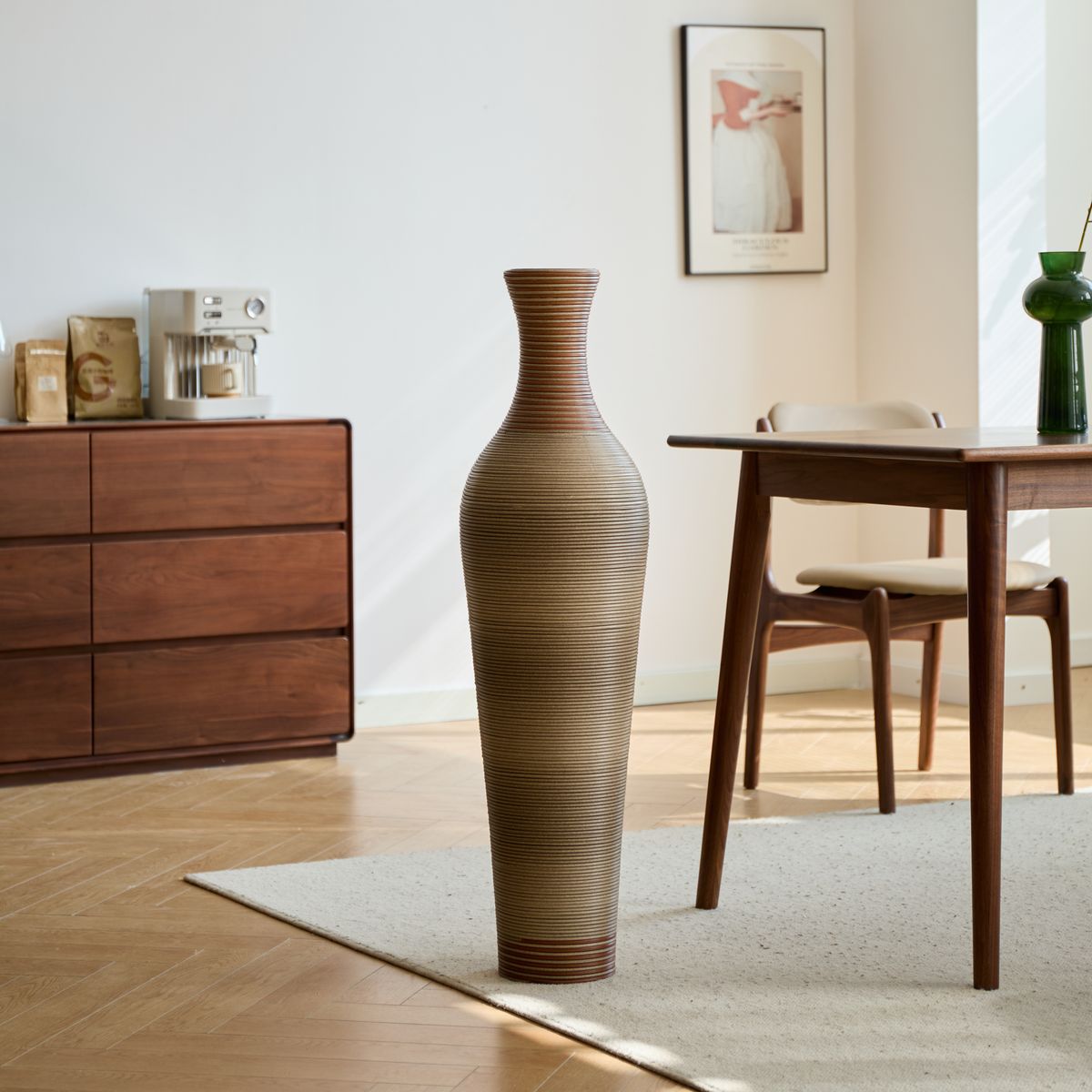 39-Inch-Tall Vase, Brown Decorative Floor Vase, Classic Neat Floor Vase Tall Freestanding Flower Holder, Artificial Rattan Vase, PVC Floor Vase, Flower Holder For Home Decor_maomaolike.com