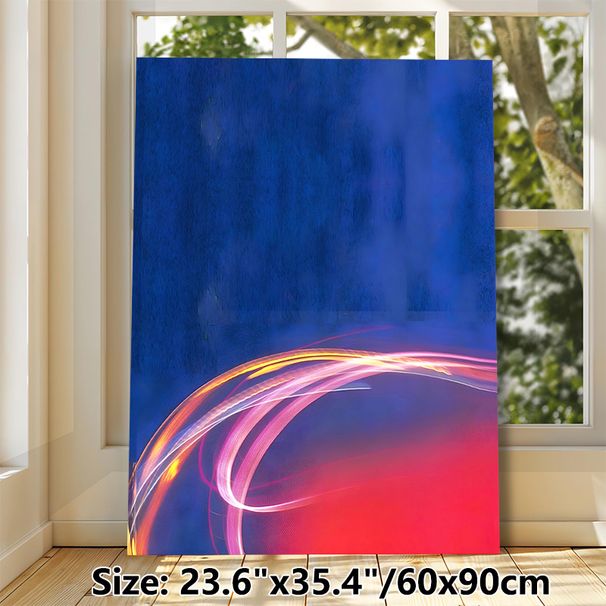 Abstract Light Streak Painting Poster, Vibrant Blue-Red Gradient With Glowing Curved Lines Poster, Stylish Modern Decor For Living Room, Office_maomaolike.com