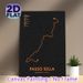 Passo Sella Route Topographic Map Painting Poster, Sleek Dark-toned Contour Map With Orange Route Details Poster, Features Key Climb Stats, Ideal For_maomaolike.com