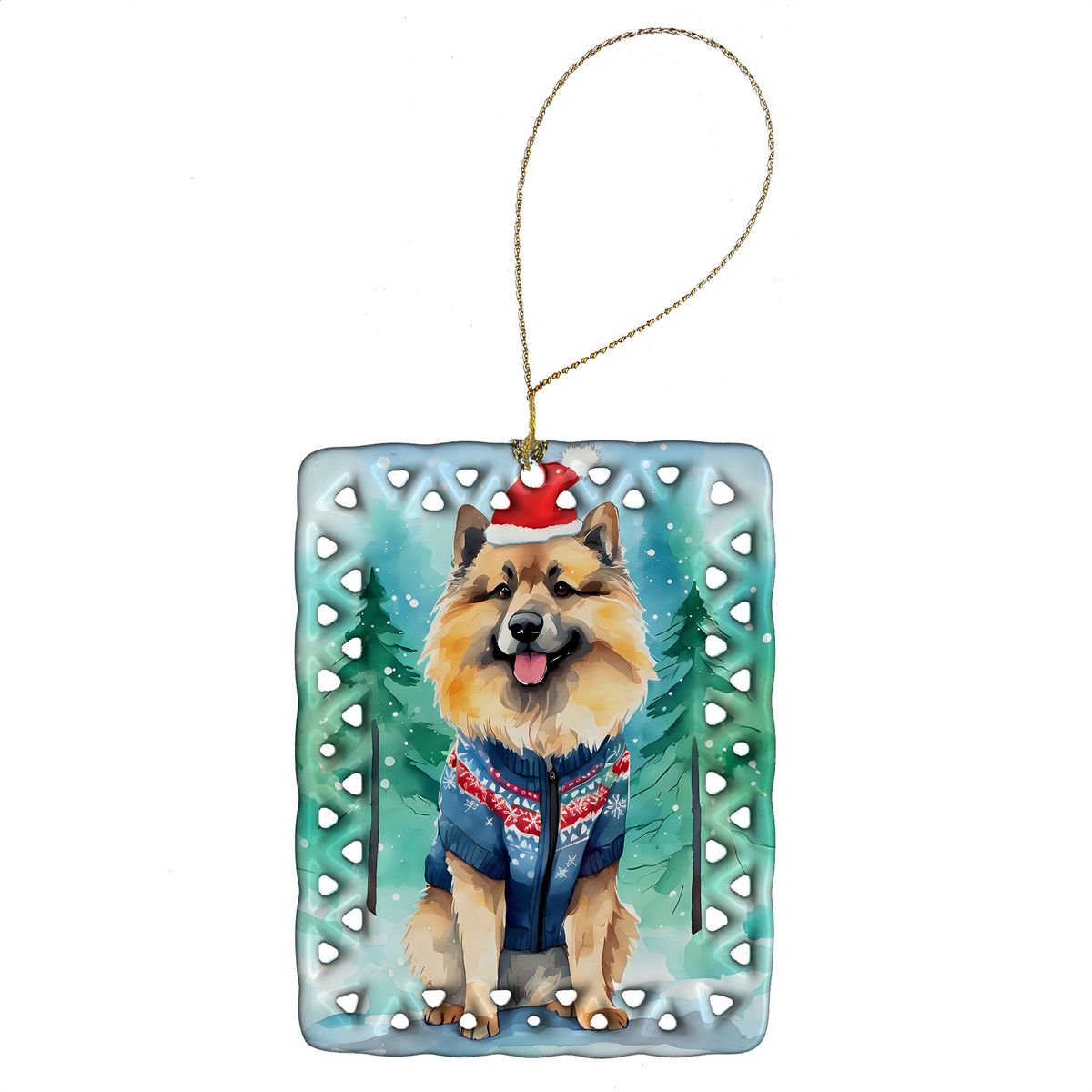Keeshond Christmas Porcelain Ornament Christmas Tree Hanging Decorations For Home Christmas Holiday, Rectangle, Gift, Multicolor_maomaolike.com