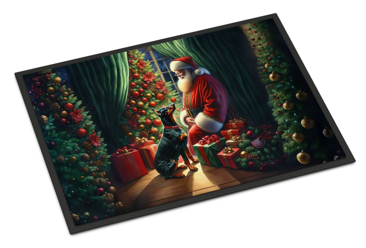 Doberman Pinscher And Santa Claus Doormat Front Door Mat Indoor Outdoor Rugs For Entryway, Non Slip Washable Low Pile, 24H X 36W_maomaolike.com