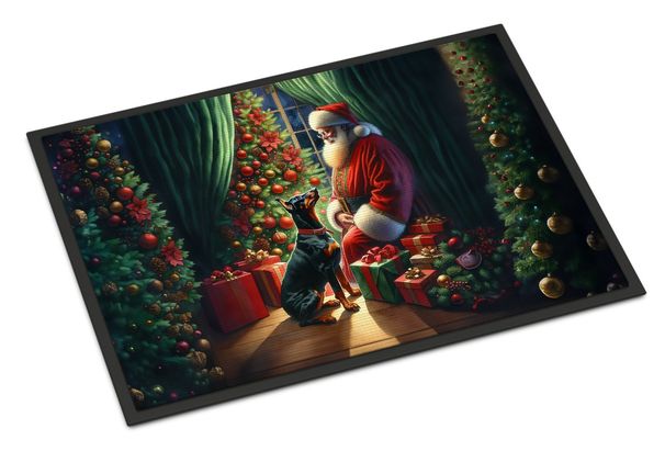 Doberman Pinscher And Santa Claus Doormat Front Door Mat Indoor Outdoor Rugs For Entryway, Non Slip Washable Low Pile, 24H X 36W_maomaolike.com