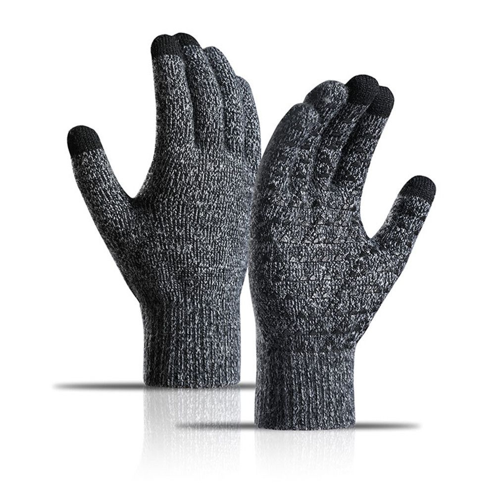 Knitted gloves with fleece thickening touch screen knitted cycling anti-slip offset warm winter gloves_maomaolike.com