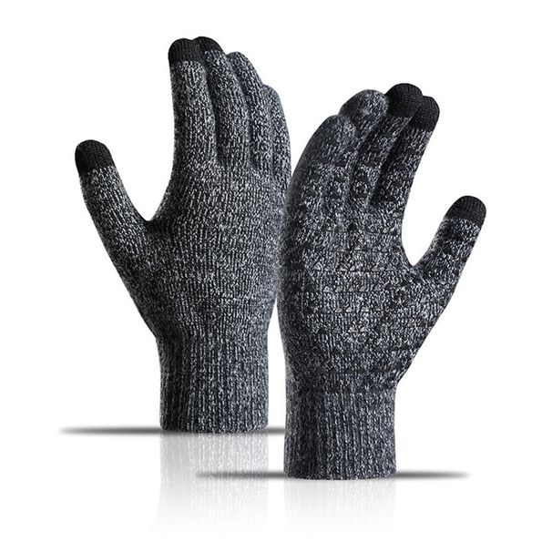 Knitted gloves with fleece thickening touch screen knitted cycling anti-slip offset warm winter gloves_maomaolike.com