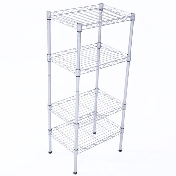 4-Shelf Storage Rack Silver Gray Rectangle Carbon Steel Metal Assembly_maomaolike.com