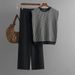 Women's Clothing Fashion suit for women, new sleeveless striped sweater top, two piece suit, high waist straight wide leg pants_maomaolike.com