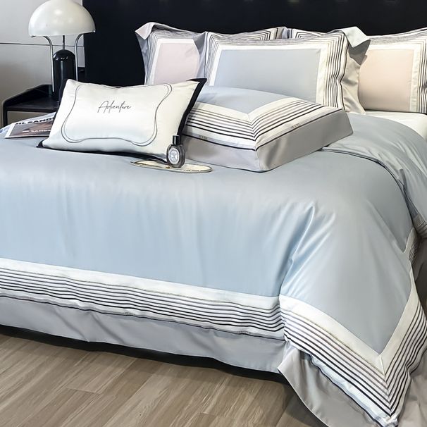 Wholesale Japanese Light Luxury Embroidered Pure Four-Piece Simple Style Naked Sleep All-Cotton Solid Color 60s Long-Staple Cotton_maomaolike.com
