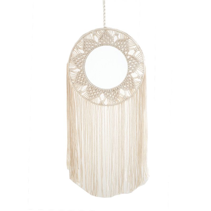 Nordic Handwoven Cotton Rope Round Tassel Makeup Mirror Bedside Bedroom Homestay Entrance Decoration Wall Hanging_maomaolike.com