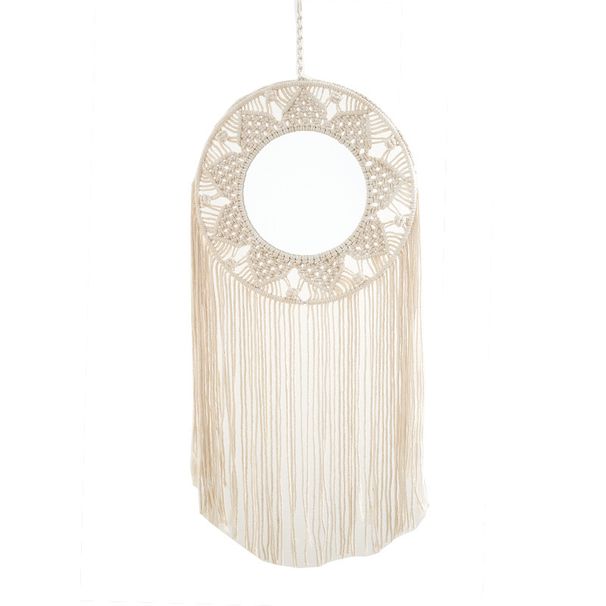 Nordic Handwoven Cotton Rope Round Tassel Makeup Mirror Bedside Bedroom Homestay Entrance Decoration Wall Hanging_maomaolike.com