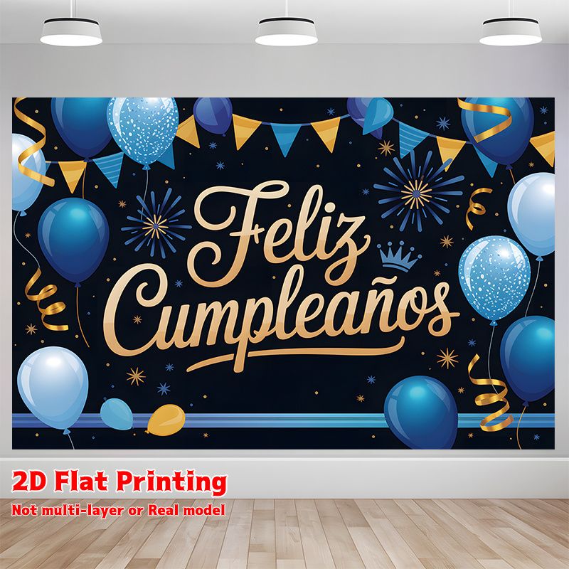Spanish Happy Birthday Banner - 2D Flat Polyester Sequins Fireworks Backdrop, Wall Hanging Photo Props, Party Decor_maomaolike.com