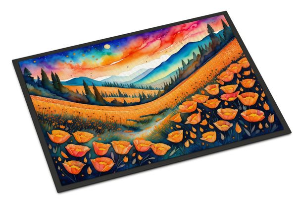 California Poppies In Color Doormat Front Door Mat Indoor Outdoor Rugs For Entryway, Non Slip Washable Low Pile, 24H X 36W_maomaolike.com