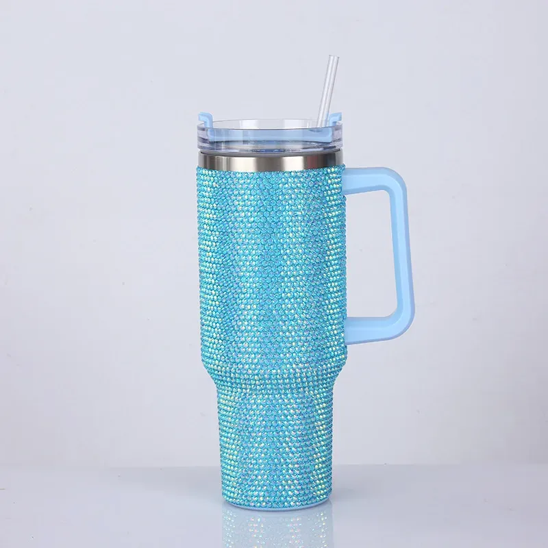 40oz Rhinestone Tumbler Stainless Steel Straw Women Cup Shiny Diamond Travel Car Thermoses Coffee Mug Water Bottle_maomaolike.com