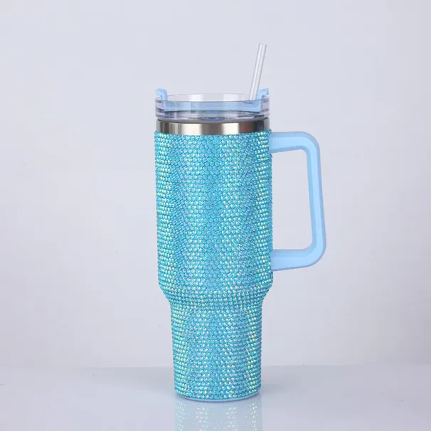 40oz Rhinestone Tumbler Stainless Steel Straw Women Cup Shiny Diamond Travel Car Thermoses Coffee Mug Water Bottle_maomaolike.com