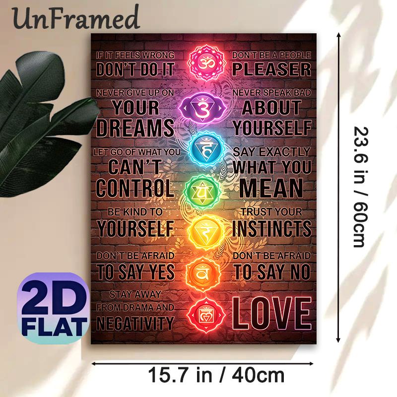 Chakra Themed Painting Poster, Neon-style Glowing Chakra & Inspirational Quote Poster, Positive Self-care Reminder, Suitable For Yoga Studio_maomaolike.com