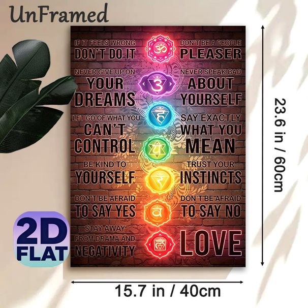 Chakra Themed Painting Poster, Neon-style Glowing Chakra & Inspirational Quote Poster, Positive Self-care Reminder, Suitable For Yoga Studio_maomaolike.com