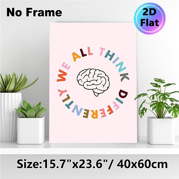 Inspirational Brain Themed Painting Poster, Colorful Circular Lettering With Brain Graphic Poster, Conveys Inclusive Mindset, Ideal For Office, Study_maomaolike.com