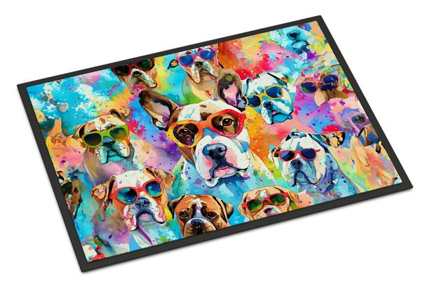 Boxer Hippie Dawg Doormat Front Door Mat Indoor Outdoor Rugs For Entryway, Non Slip Washable Low Pile, 24H X 36W_maomaolike.com