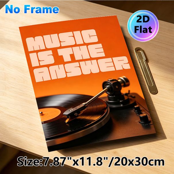 Vinyl Record & Music Quote Painting Poster, Vibrant Retro Warm Orange-toned Turntable Scene Poster, Stylish Music-themed Decorative Piece Ideal For_maomaolike.com