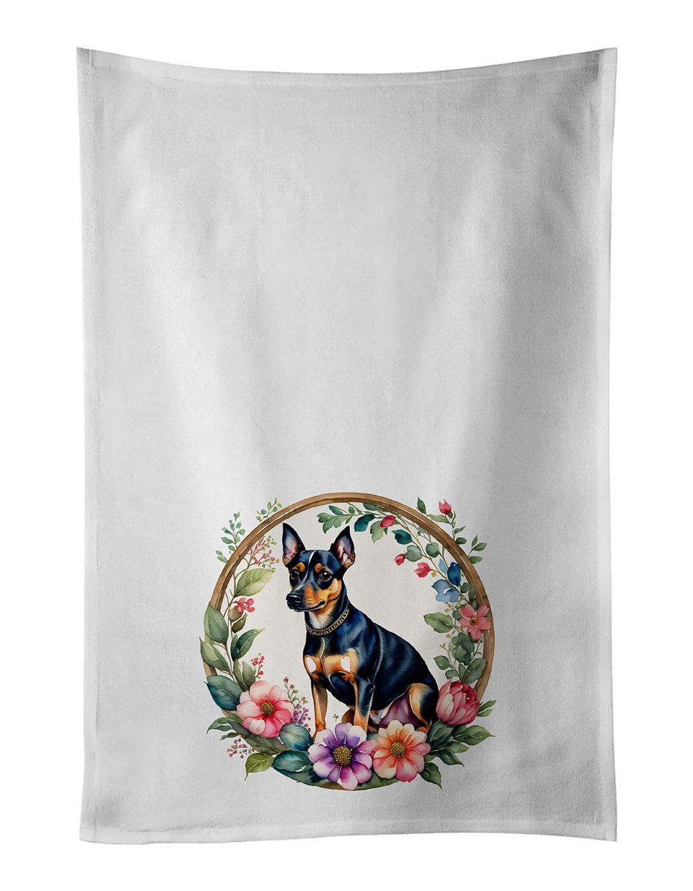 Miniature Pinscher And Flowers Kitchen Towel Set Of 2 White Dish Towels Decorative Bathroom Hand Towel For Hand, Face, Hair, Yoga, Tea, Dishcloth, 19 X 28", White_maomaolike.com