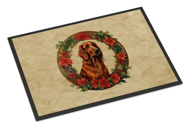 Irish Setter Christmas Flowers Doormat Front Door Mat Indoor Outdoor Rugs For Entryway, Non Slip Washable Low Pile, 24H X 36W_maomaolike.com