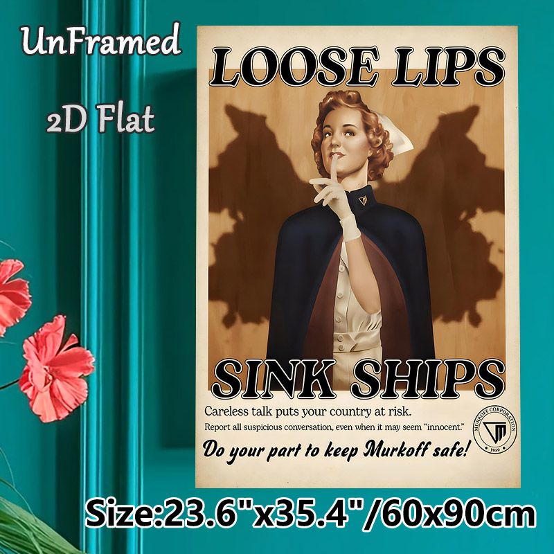 Loose Lips Sink Ships Themed Painting Poster, Vintage Propaganda Style Poster, Nostalgic Design With Nurse Hush Gesture, Ideal For Home Office And_maomaolike.com