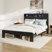Bed Frame Queen Size, Wood Platform Bed Frame With Storage LED Light Headboard And 2 USB , Noise Free,No Box Spring Needed And Easy Assembly Tool,Large Under Bed Storage,Dark Black_maomaolike.com