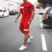 Men's Clothing home leisure men's thin short-sleeved sports striped round neck fitness suit men's T-shirt trendy two-piece suit_maomaolike.com