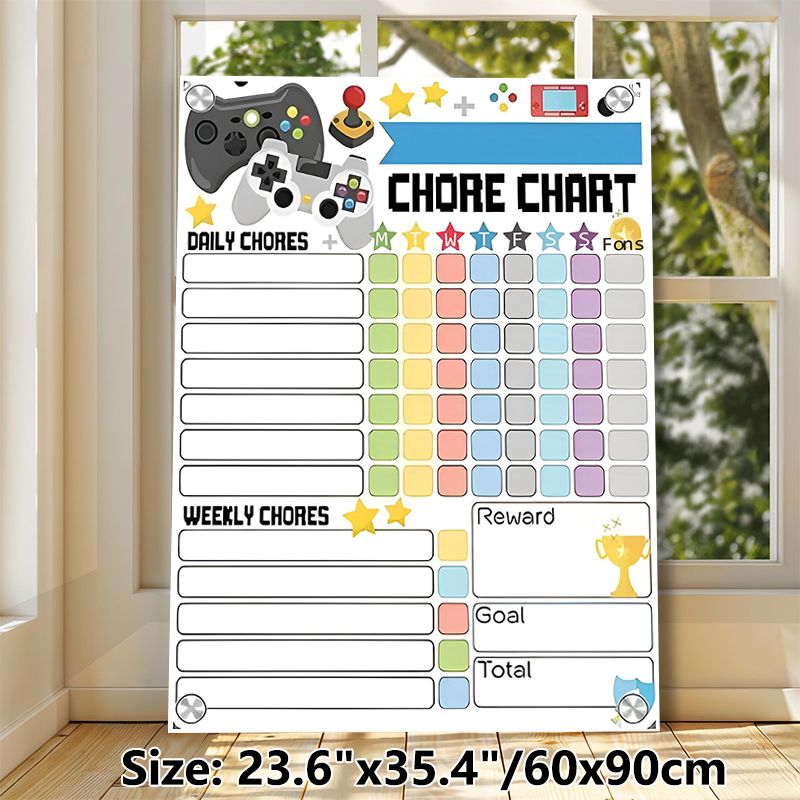 Gaming Themed Chore Chart Painting Poster, Vibrant Game Controller Illustrated Poster, Practical For Tracking Daily & Weekly Chores, Suitable For Home_maomaolike.com