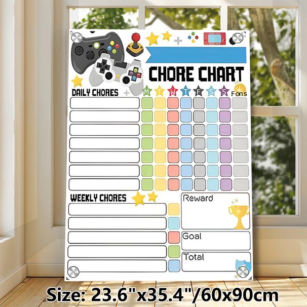 Gaming Themed Chore Chart Painting Poster, Vibrant Game Controller Illustrated Poster, Practical For Tracking Daily & Weekly Chores, Suitable For Home_maomaolike.com