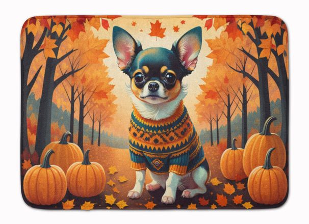 Tricolor Chihuahua Fall Memory Foam Kitchen Mat Machine Washable Anti-Fatigue Mat Cushion Comfort Bath Mat Or Kitchen Rug_maomaolike.com