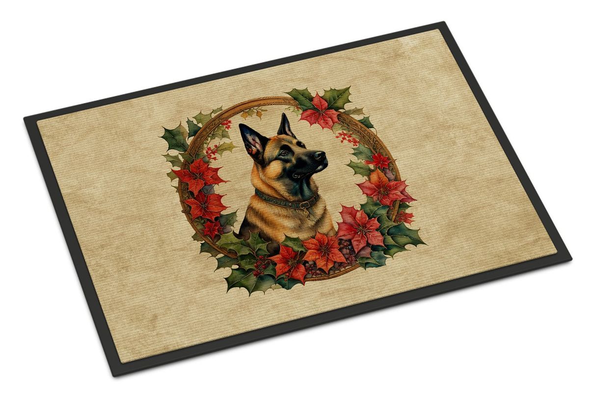 Belgian Malinois Christmas Flowers Doormat Front Door Mat Indoor Outdoor Rugs For Entryway, Non Slip Washable Low Pile, 24H X 36W_maomaolike.com