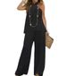 Women's new fashion casual backless solid color sleeveless suit wide-leg pants two-piece suit_maomaolike.com