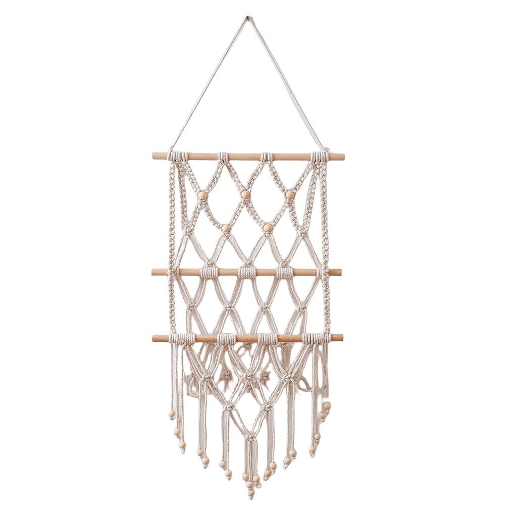 Tapestry Tassel Book Magazine Net Pocket Cotton Rope Woven Decoration Wall Hanging Green Plant Storage Rack_maomaolike.com