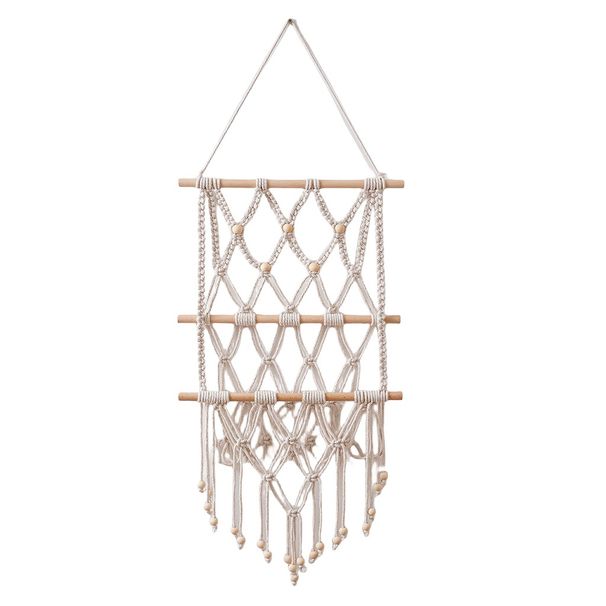 Tapestry Tassel Book Magazine Net Pocket Cotton Rope Woven Decoration Wall Hanging Green Plant Storage Rack_maomaolike.com