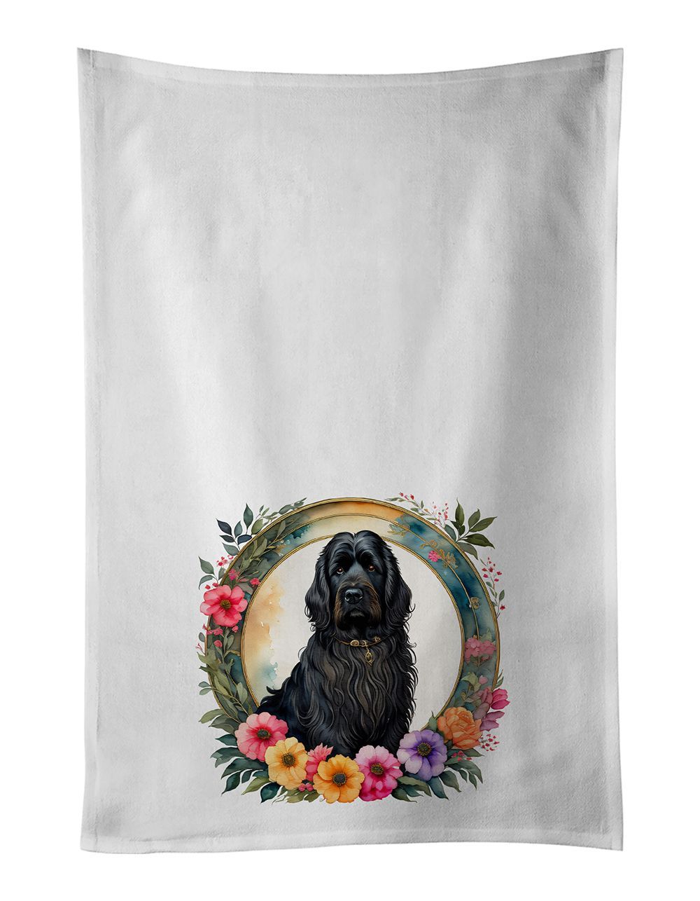 Briard And Flowers Kitchen Towel Set Of 2 White Dish Towels Decorative Bathroom Hand Towel For Hand, Face, Hair, Yoga, Tea, Dishcloth, 19 X 28", White_maomaolike.com