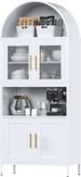 73 In Tall Metal Arched Cabinet, Kitchen Pantry Cabinet With Glass Door, Modern Farmhouse Arched Bookcase With 2 Adjustable Shelves For Living Room, White, Assembly Required_maomaolike.com
