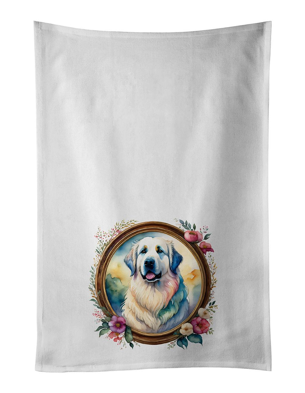 Great Pyrenees And Flowers Kitchen Towel Set Of 2 White Dish Towels Decorative Bathroom Hand Towel For Hand, Face, Hair, Yoga, Tea, Dishcloth, 19 X 28", White_maomaolike.com